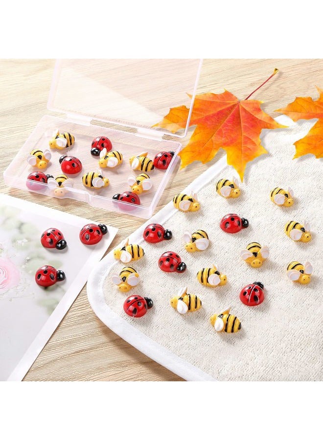 CCOZN 60 Pieces Tiny Resin Bees Ladybugs, 30 Pcs Resin Honey Bumblebees Embellishments 30 Pcs Garden Ladybugs Decors with Box Bee Decoration for DIY Crafts Wreath Scrapbooking, 0.75 Inch - Image 4