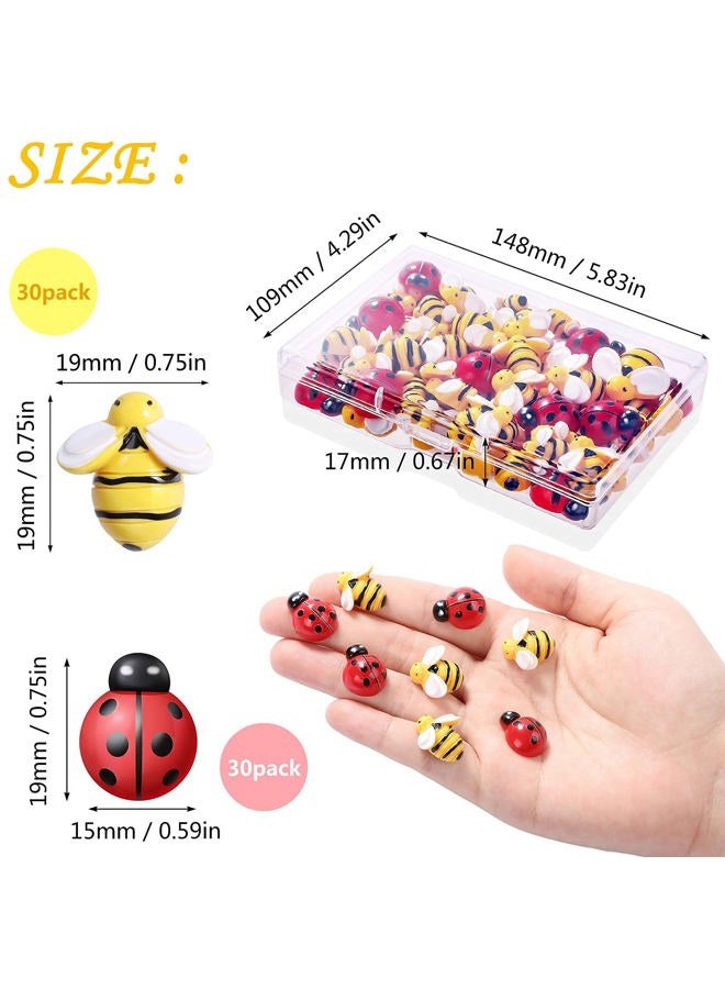 CCOZN 60 Pieces Tiny Resin Bees Ladybugs, 30 Pcs Resin Honey Bumblebees Embellishments 30 Pcs Garden Ladybugs Decors with Box Bee Decoration for DIY Crafts Wreath Scrapbooking, 0.75 Inch - Image 2