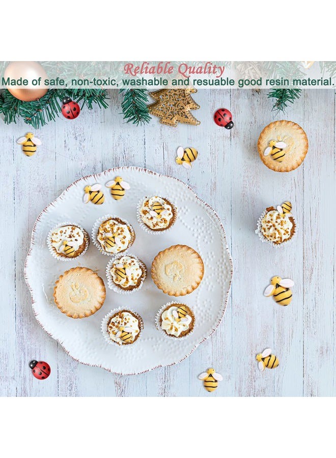 CCOZN 60 Pieces Tiny Resin Bees Ladybugs, 30 Pcs Resin Honey Bumblebees Embellishments 30 Pcs Garden Ladybugs Decors with Box Bee Decoration for DIY Crafts Wreath Scrapbooking, 0.75 Inch - Image 5