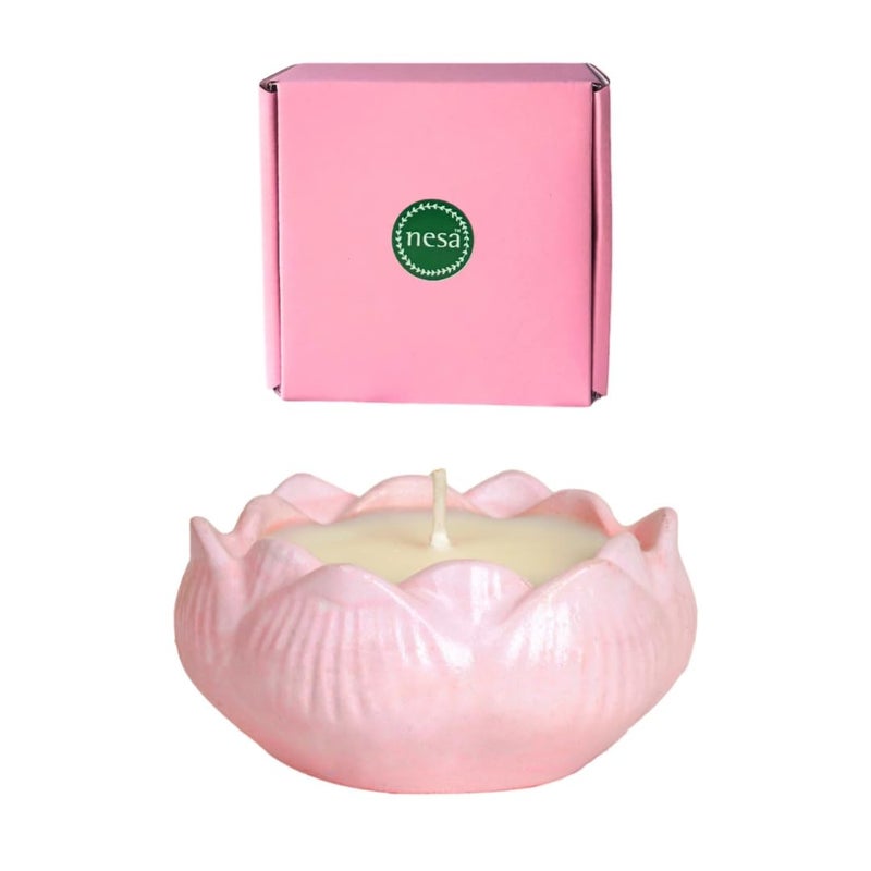 Nesa Nesa Lotus Concrete Candle Pink 100 Soy Wax Lily and Jasmine Scent Home Decor Candle Gifting  - Image 1