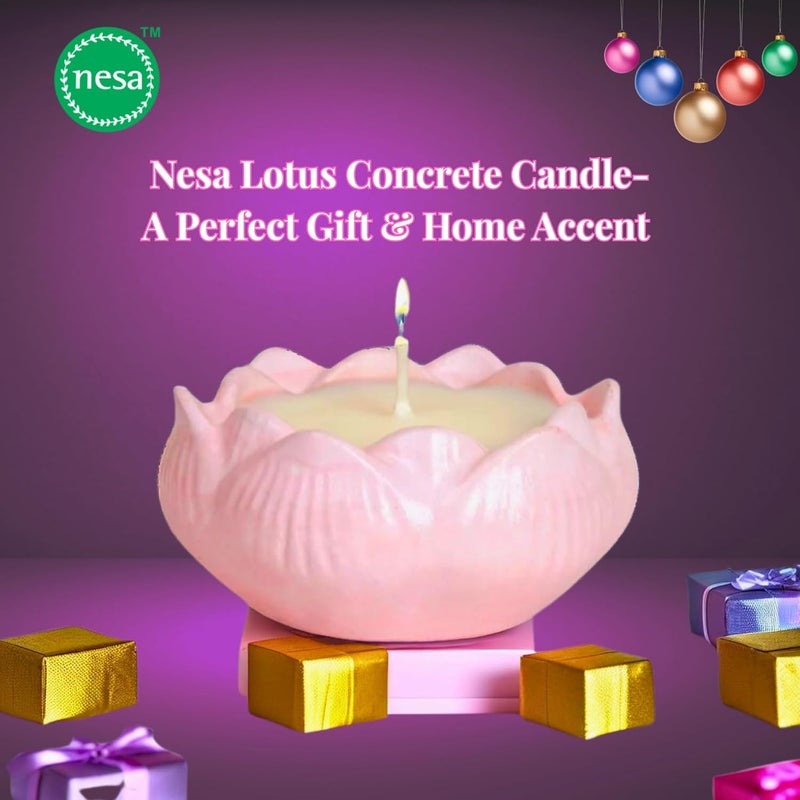 Nesa Nesa Lotus Concrete Candle Pink 100 Soy Wax Lily and Jasmine Scent Home Decor Candle Gifting  - Image 2