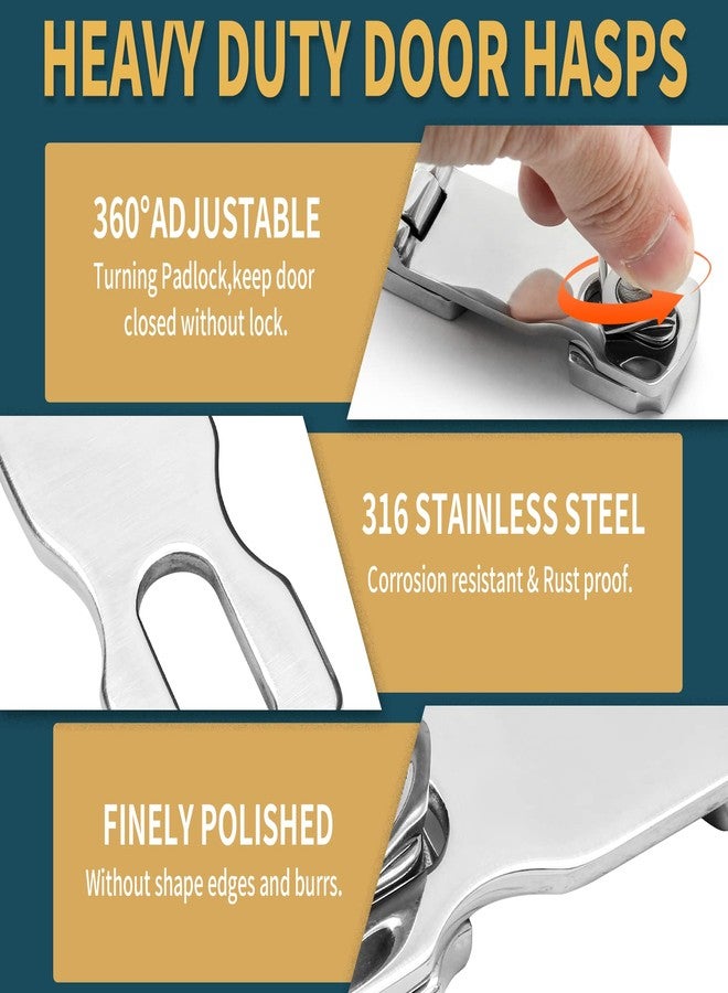 LifCratms 2Pcs Stainless Steel Marine Grade Door Hasps, 3 Inch Heavy Duty Door Hasp with Turning Padlock Eye Mount Swivel Safety Hasp with Screws - Image 4