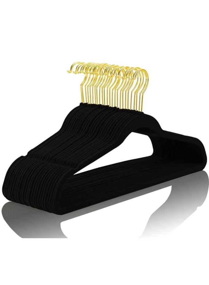 Premium Velvet Hangers Pack 30 Pcs Heavyduty Non Slip Slimline Velvet Suit Hangers Black, Gold Hooks,Space Saving Clothes Hangers  - Image 1