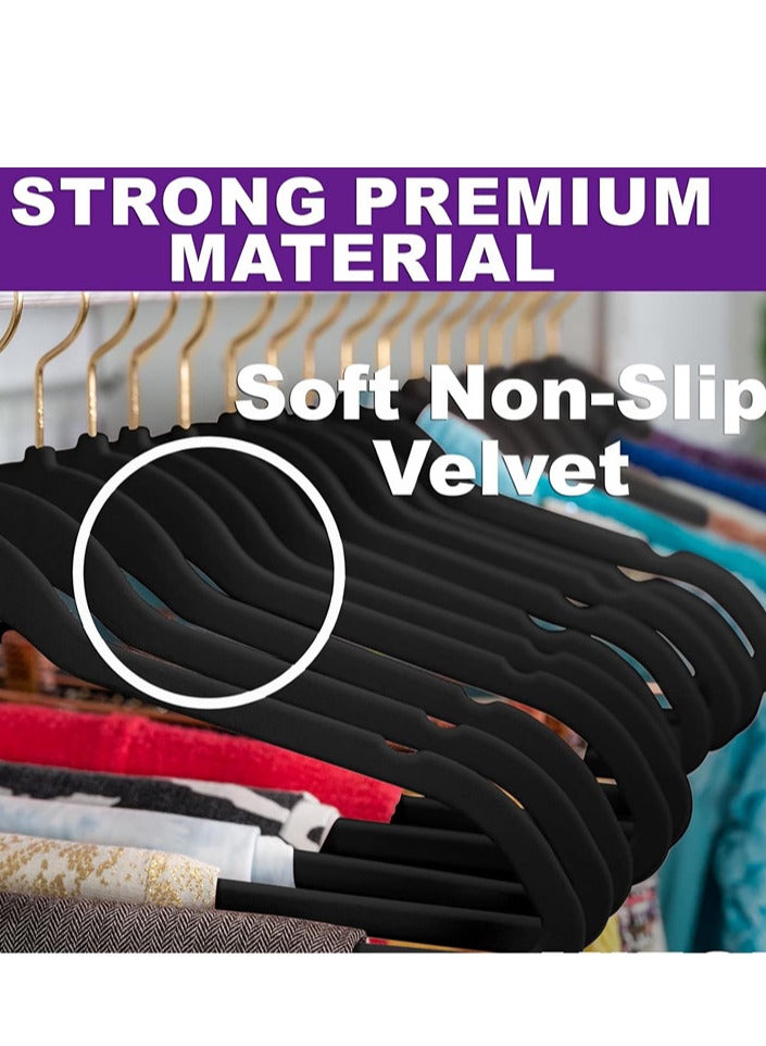 Premium Velvet Hangers Pack 30 Pcs Heavyduty Non Slip Slimline Velvet Suit Hangers Black, Gold Hooks,Space Saving Clothes Hangers  - Image 2