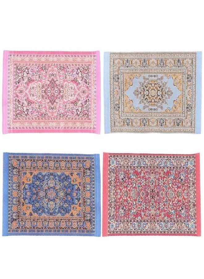 Kopida 1/12 Miniature Rugs Dollhouse Carpet Floral Pattern Flooring Dollhouse Decoration Accessories Miniature Weaving Rug, 4pcs - Image 1