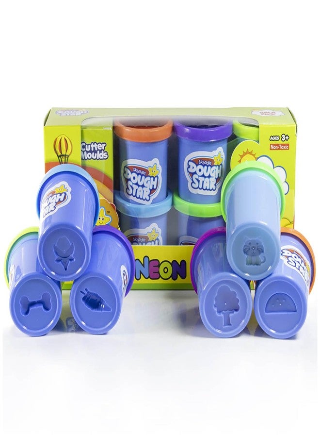 SKOODLE Dough Star Gala Pack 300gm, 5 Cutter Moulds & 6 Neon Shades of Non-Toxic Modelling Clay Dough for Kids, Creative Art & Craft Gift for Children 3 Years and Up - Image 3