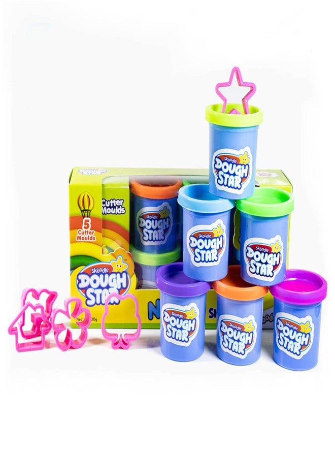 SKOODLE Dough Star Gala Pack 300gm, 5 Cutter Moulds & 6 Neon Shades of Non-Toxic Modelling Clay Dough for Kids, Creative Art & Craft Gift for Children 3 Years and Up - Image 2