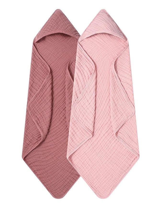 SnugOre Muslin Hooded Baby Towels Baby Bath Towel with 100%, 32x32 Inch Cotton Super Soft Super Absorbent, Suitable for Newborn Care and Young Children Up to 3 Years Old（Light Pink & Dark Pink） - Image 1
