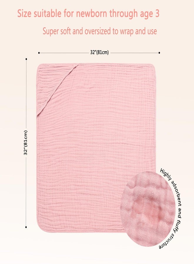 SnugOre Muslin Hooded Baby Towels Baby Bath Towel with 100%, 32x32 Inch Cotton Super Soft Super Absorbent, Suitable for Newborn Care and Young Children Up to 3 Years Old（Light Pink & Dark Pink） - Image 2