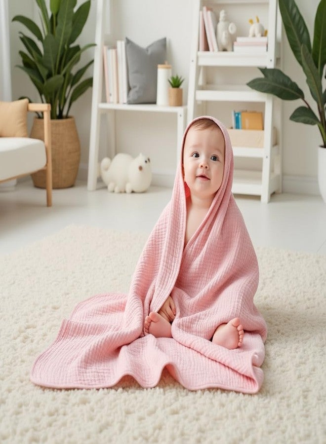 SnugOre Muslin Hooded Baby Towels Baby Bath Towel with 100%, 32x32 Inch Cotton Super Soft Super Absorbent, Suitable for Newborn Care and Young Children Up to 3 Years Old（Light Pink & Dark Pink） - Image 5