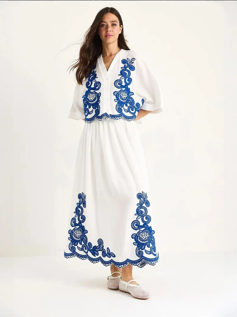 Bianco Lucci Multicolor LUCCI Oversized V-neck Embroidered 3/4 Sleeve Shirt and Wide Leg Pants Set for Women | Best Price UAE