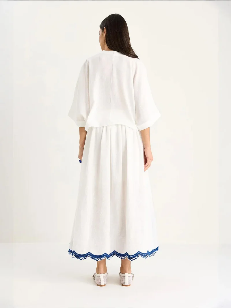 Bianco Lucci Multicolor LUCCI Oversized V-neck Embroidered 3/4 Sleeve Shirt and Wide Leg Pants Set for Women | Best Price UAE