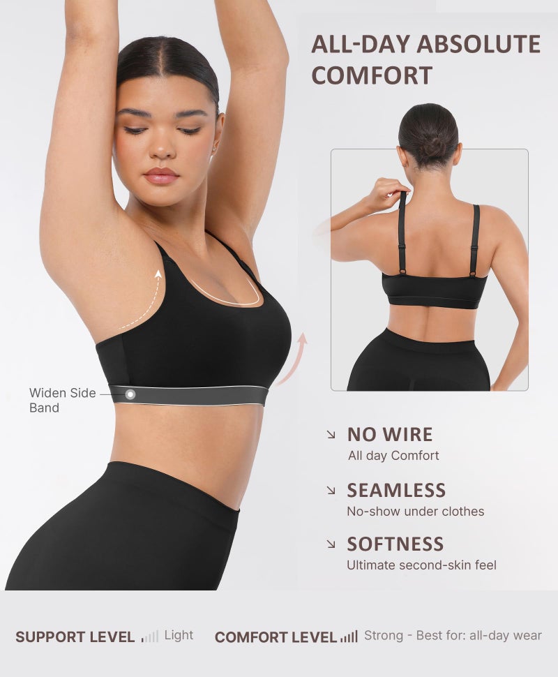 FeelinGirl Bras for Women Wireless Seamless Bralettes, No Wire Unlined Comfort Buttery Soft Bras for Sleep Everyday, Black, L - Image 3