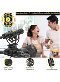 7RYMS 7Ryms MinBo M1  Shotgun Mic Mini Cardioid Condenser Microphone On-Camera Mic Digital & Analog Dual Modes Real-Time Video Shotgun Microphone for DSLR Camera, Smartphone- Microphone for iPhone Video Recording Vlogging  - Image 2