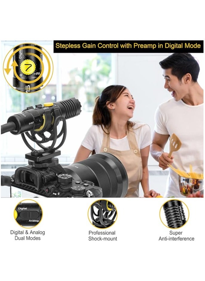 7RYMS - 7Ryms MinBo M1  Shotgun Mic Mini Cardioid Condenser Microphone On-Camera Mic Digital & Analog Dual Modes Real-Time Video Shotgun Microphone for DSLR Camera, Smartphone- Microphone for iPhone Video Recording Vlogging - Image 1