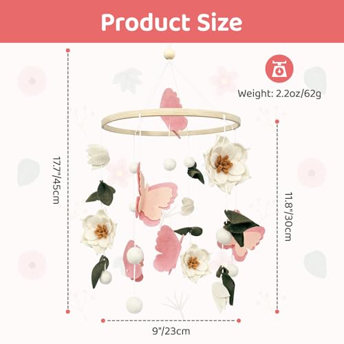 Teeloray Baby Mobile for Crib Flowers and Butterflies Crib Mobile for Girls Boys Handmade Floral Nursery Decor for Infant Bedroom Hanging Boho Baby Girl Room Decor Gender Neutral Newborn Gift - Image 4