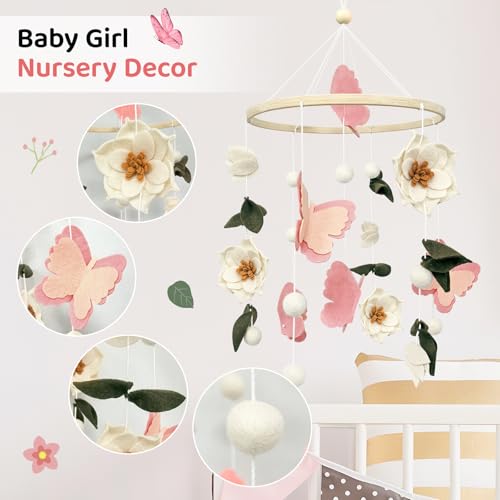 Teeloray Baby Mobile for Crib Flowers and Butterflies Crib Mobile for Girls Boys Handmade Floral Nursery Decor for Infant Bedroom Hanging Boho Baby Girl Room Decor Gender Neutral Newborn Gift - Image 3