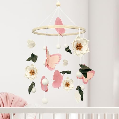 Teeloray Baby Mobile for Crib Flowers and Butterflies Crib Mobile for Girls Boys Handmade Floral Nursery Decor for Infant Bedroom Hanging Boho Baby Girl Room Decor Gender Neutral Newborn Gift - Image 2