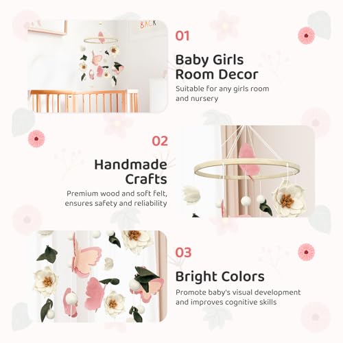 Teeloray Baby Mobile for Crib Flowers and Butterflies Crib Mobile for Girls Boys Handmade Floral Nursery Decor for Infant Bedroom Hanging Boho Baby Girl Room Decor Gender Neutral Newborn Gift - Image 5