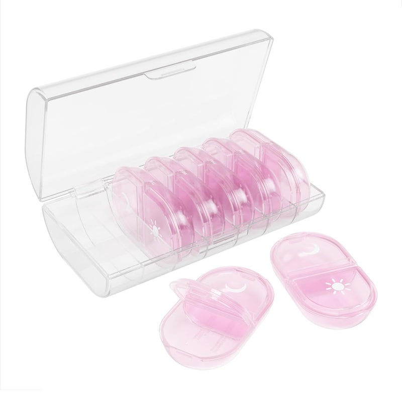 EZY DOSE Weekly (7-Day) Daily Individual AM/PM Pill Organizer with Case, Portable Medication Dispenser, Travel-Friendly Durable Pill Container, 2X Day Compartments for Vitamins and Supplements, Pink - Image 1