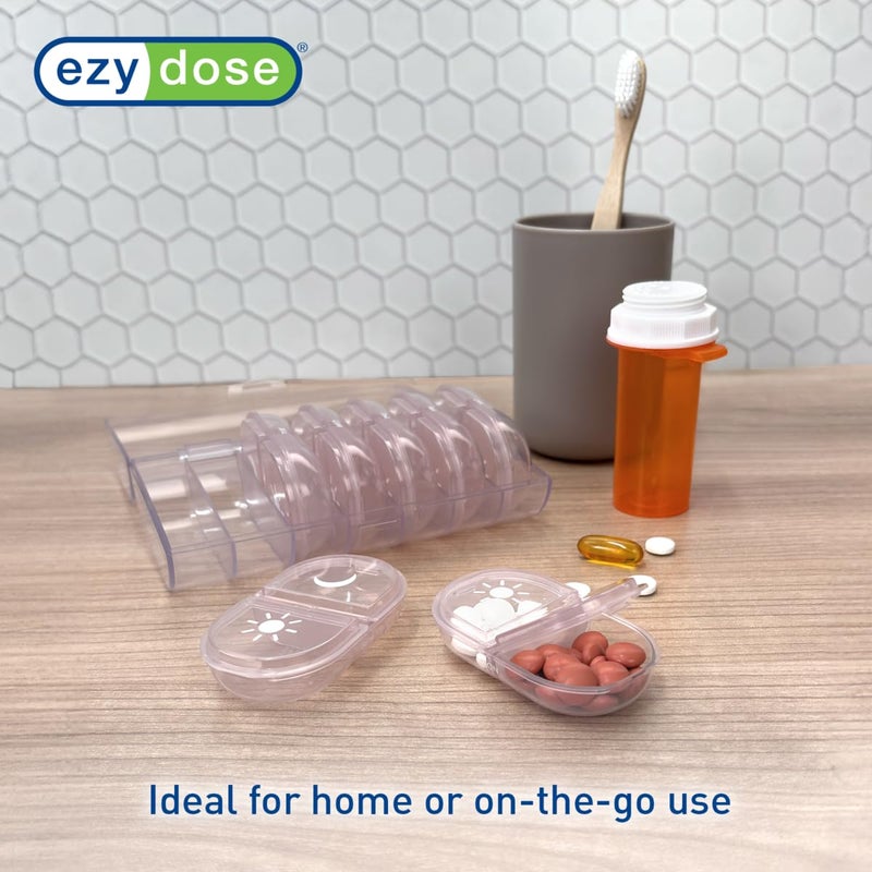 EZY DOSE Weekly (7-Day) Daily Individual AM/PM Pill Organizer with Case, Portable Medication Dispenser, Travel-Friendly Durable Pill Container, 2X Day Compartments for Vitamins and Supplements, Pink - Image 4
