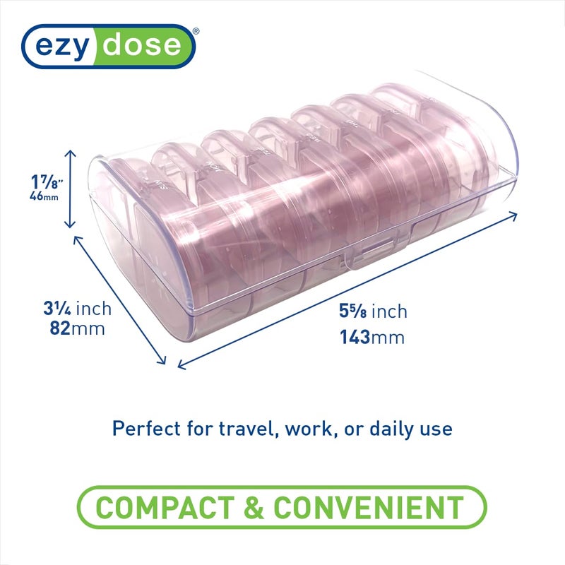 EZY DOSE Weekly (7-Day) Daily Individual AM/PM Pill Organizer with Case, Portable Medication Dispenser, Travel-Friendly Durable Pill Container, 2X Day Compartments for Vitamins and Supplements, Pink - Image 3