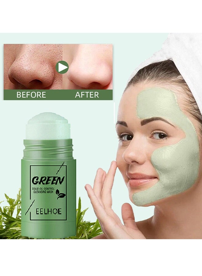 EELHOE Solid Oil Control Cleansing Mask-Green Tea Mask Stick, Blackhead Remover Face Mask Clay Mask Purifying Oil Control Clean Solid Mask Moisturizing Acne Deep Pore Cleansing - Image 1