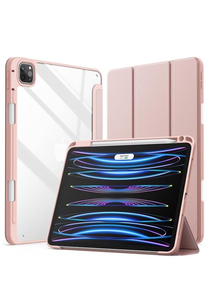 iPad Pro 11" Case 2022/2021/2020/2018 with Pencil Holder [Support 2nd Gen Pencil Charging] Cover with Auto Sleep/Wake and Transparent Hard Back for iPad Pro 11-inch 4th/3rd/2nd/1st Gen , PINK COLOR Super Quality.  - Image 1