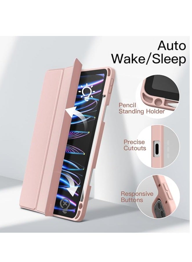 iPad Pro 11" Case 2022/2021/2020/2018 with Pencil Holder [Support 2nd Gen Pencil Charging] Cover with Auto Sleep/Wake and Transparent Hard Back for iPad Pro 11-inch 4th/3rd/2nd/1st Gen , PINK COLOR Super Quality.  - Image 4