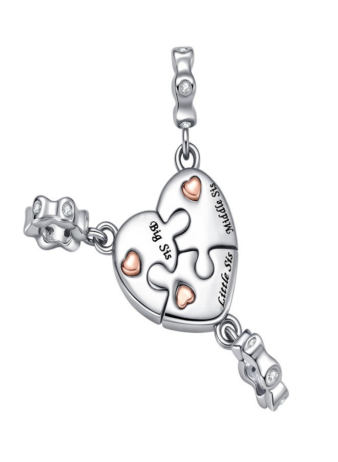 QeenseKc 3PCs Big Middle Little Sister Charm Set Matching Puzzle Heart Bead Compatible with Pandora Bracelet Women - Image 2
