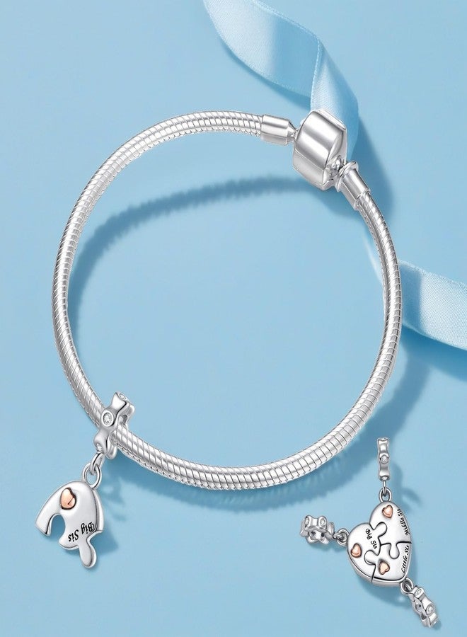 QeenseKc 3PCs Big Middle Little Sister Charm Set Matching Puzzle Heart Bead Compatible with Pandora Bracelet Women - Image 4