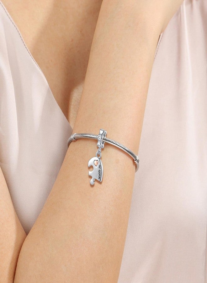 QeenseKc 3PCs Big Middle Little Sister Charm Set Matching Puzzle Heart Bead Compatible with Pandora Bracelet Women - Image 5