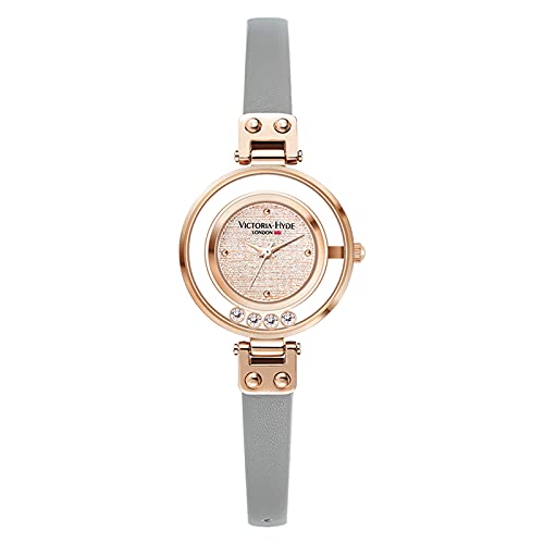 VICTORIA HYDE Small Dial Women Watch, Gray Leather Watches for Women - Image 1