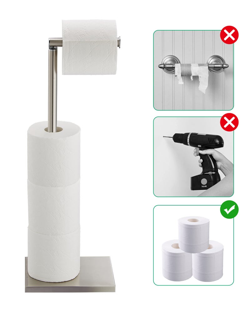 DECLUTTR Toilet Paper Holder Stand, Free Standing Toilet Paper Roll Holder with Reserve for Bathroom, Stainless Steel DECLUTTR - Image 5