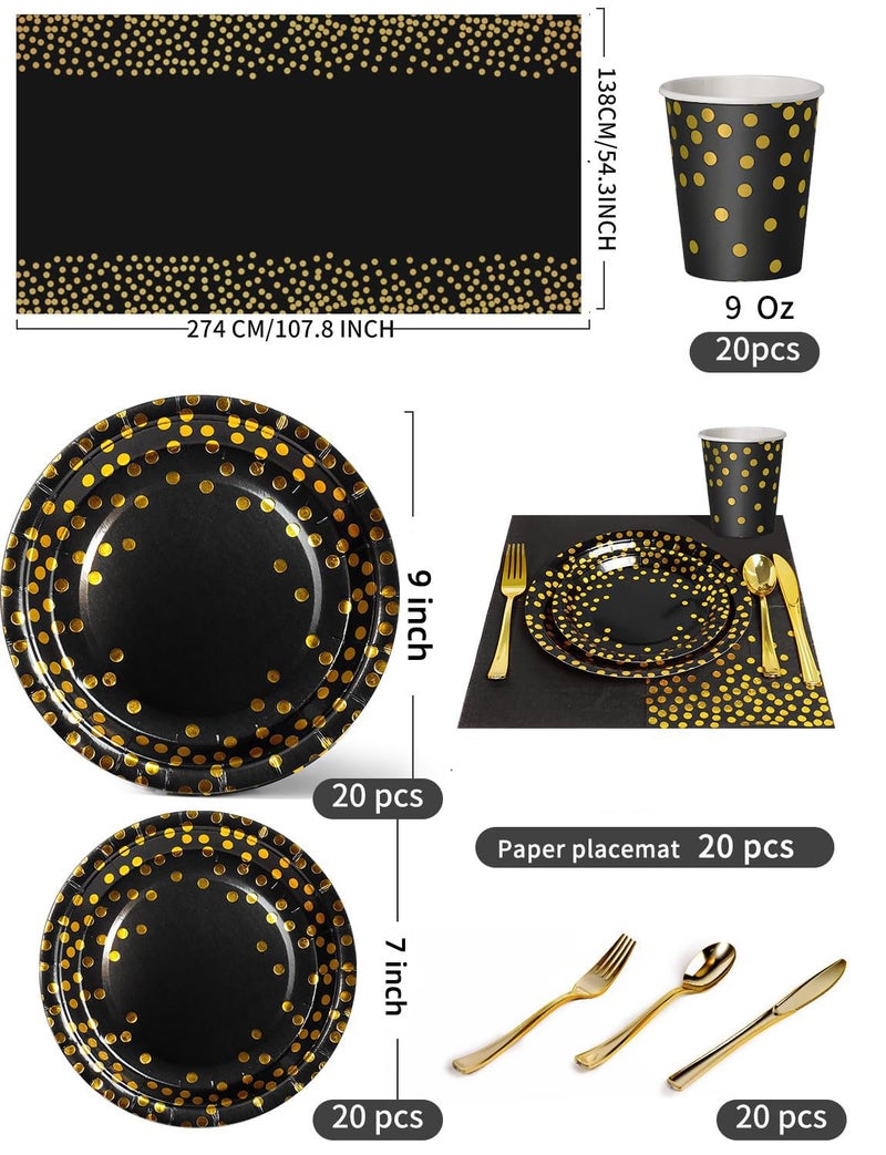 Nkaiso 141 Pieces Black Gold Party Supplies  Party Dinnerware Sets Include Paper Plates Napkins Cups Silverware  for Wedding Bridal Shower Engagement Birthday Parties Decoration -20 Serves - Image 3