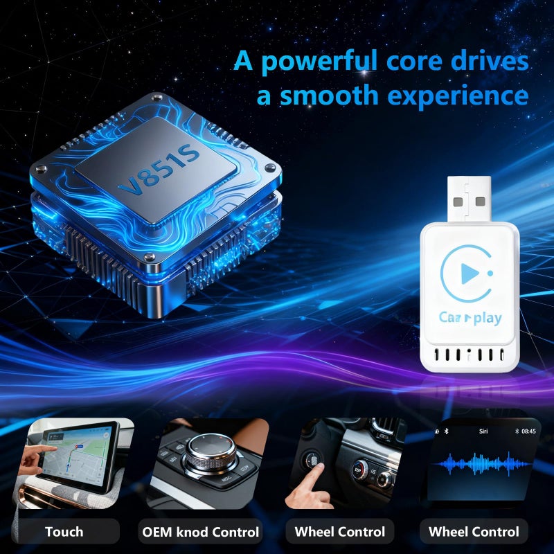 YFDUNV 2025 Newly Upgraded Wireless CarPlay Adapter: Slim, Lightweight and Portable, Plug-and-Play. Easy to Operate with Stable Connection and no lag, Compatible with iPhone and Android Devices. - Image 4