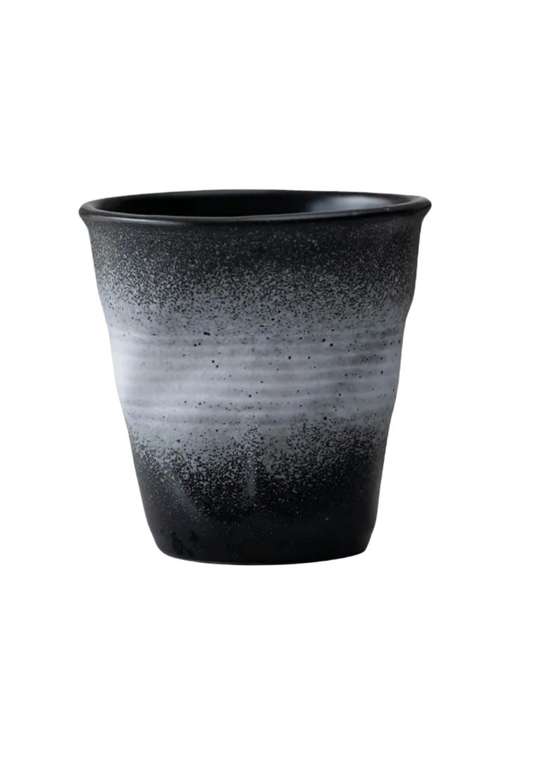 Liying Retro Ceramic Coffee Cup 75ml, Handmade Art design cup for coffee, Cappuccino, Tea (white shade black)  - Image 1