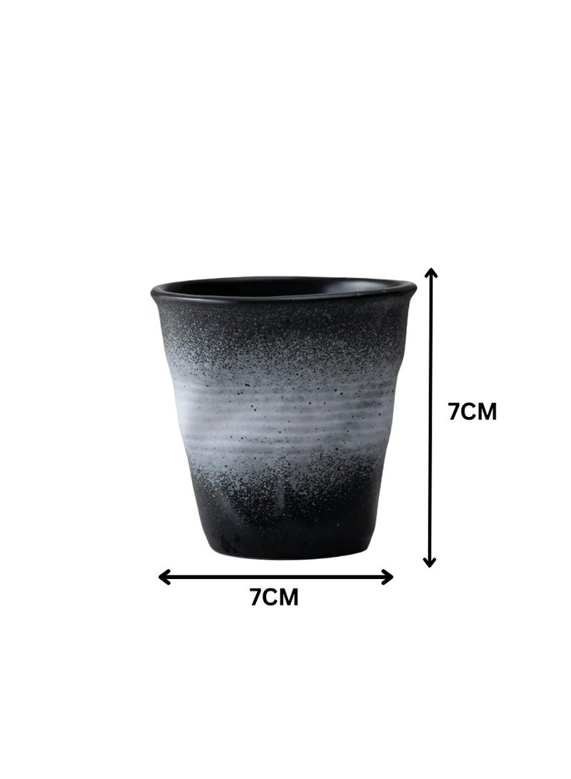 Liying Retro Ceramic Coffee Cup 75ml, Handmade Art design cup for coffee, Cappuccino, Tea (white shade black)  - Image 2