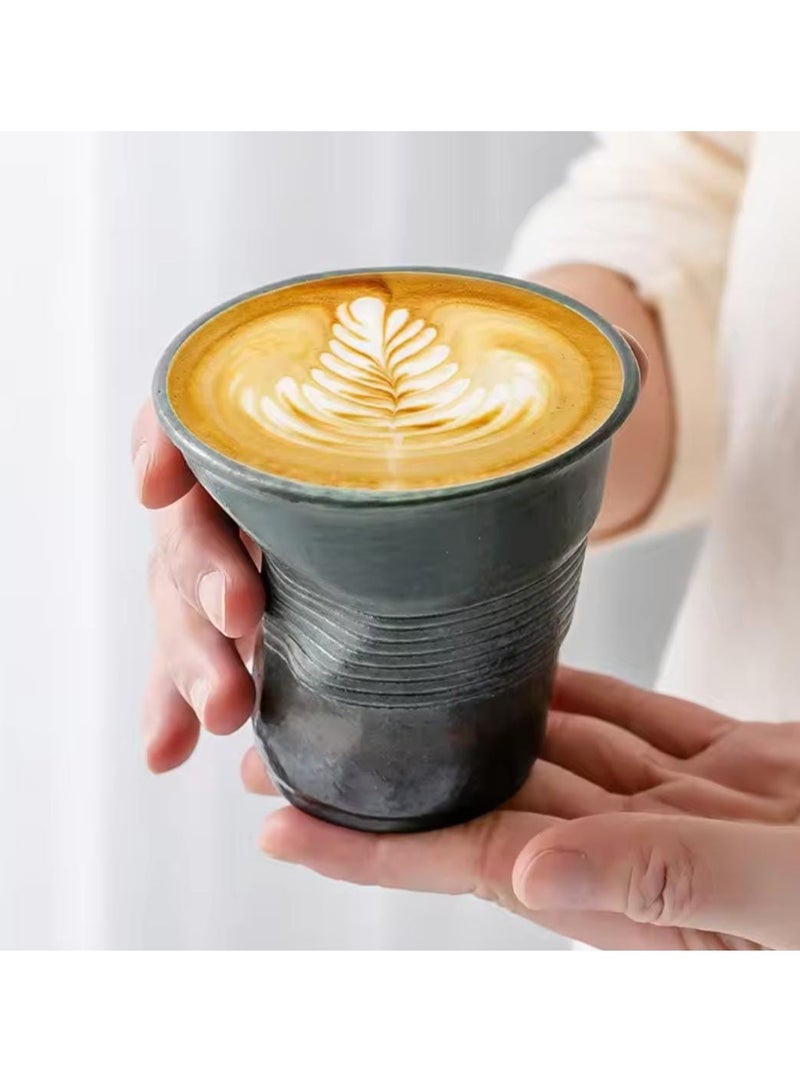 Liying Retro Ceramic Coffee Cup 75ml, Handmade Art design cup for coffee, Cappuccino, Tea (white shade black)  - Image 4