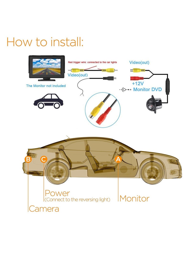 SPIDER Car Rearview Camera 12V 170° HD Car Reversing Rearview Mirror Camera Backup Parking Night Vision Camera - Image 5