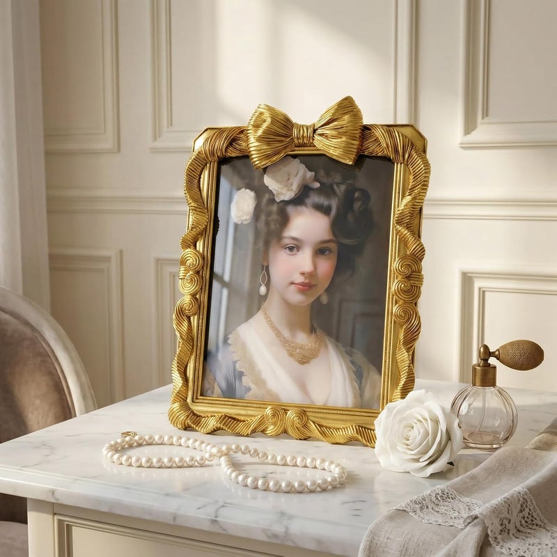 Cuspin إطار صور قديم الطراز مقاس 8x10، مزين بنقوش ذهبية ومصنوع يدويًا من الراتنج، بواجهة زجاجية، مناسب للعرض على المكتب أو لتزيين المنزل. - Image 2