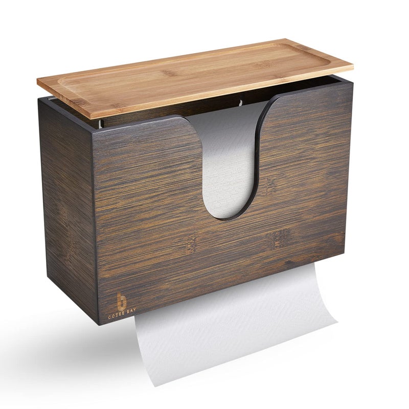 Cozee Bay Cozee Bay Bamboo Paper Towel Dispenser Paper Towel Holder with Lid for Home and Commercial Wall Mount or Countertop for Multifold C Fold Z fold Trifold Hand Towels Vintage Brown 