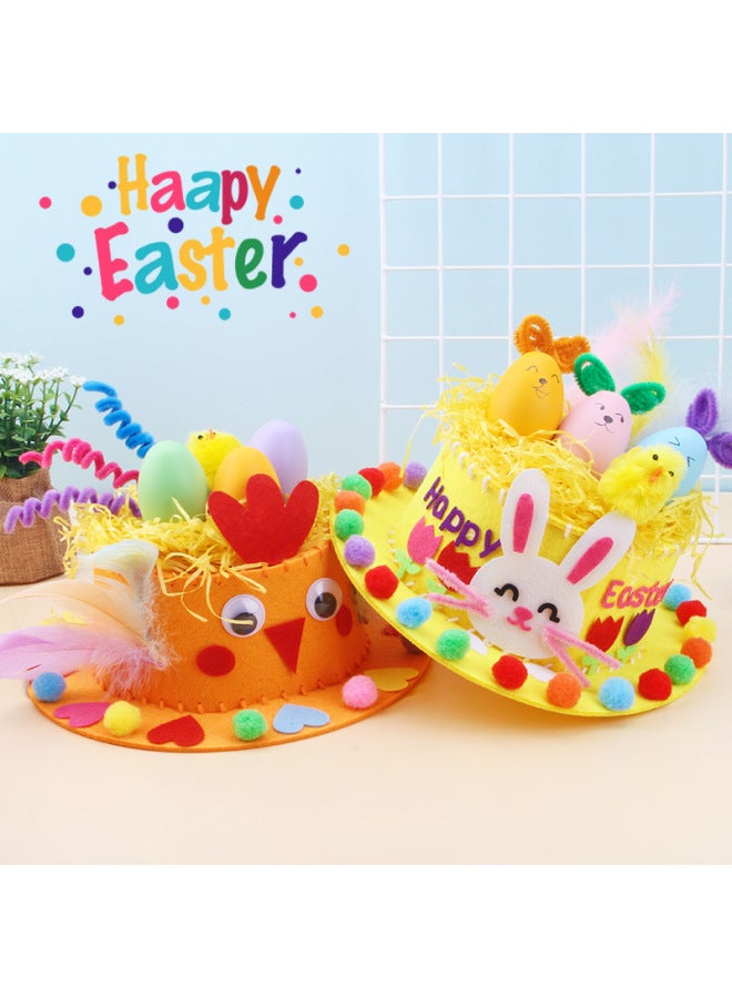 Easter Diy Hat Making Kit Colorful Egg Decorated Hat Creative Gift Rabbit For Kindergarten Kids Toy Puzzle Building Set-Color:Thanksgiving Hat (Blue)  - Image 4