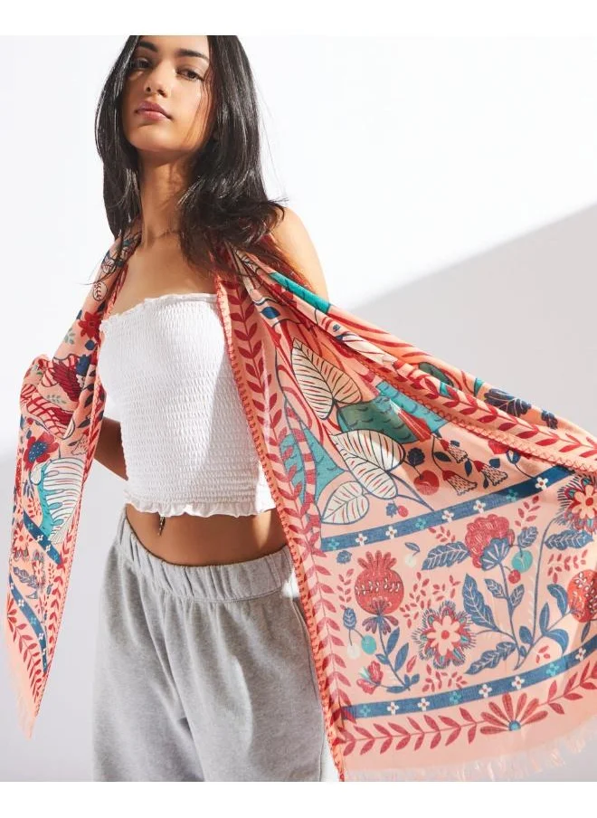 Chumbak Chumbak Tiger Kingdom Tropical Scarf - Peach, Rectangular