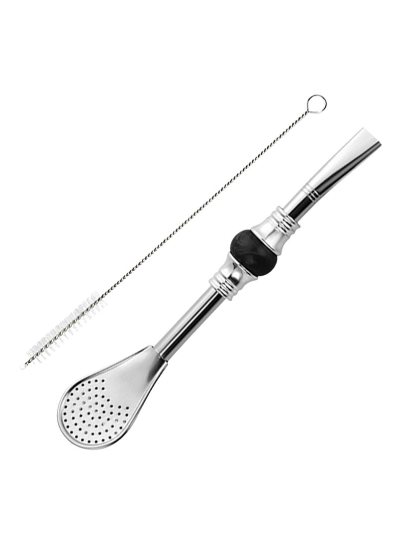 Yerba Mate Bombilla Straw with Filter Spoon & Cleaning Brush, Stainless Steel, Colorful Bead - Image 1