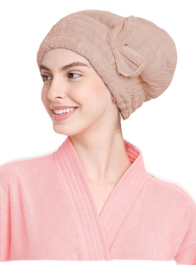 Cortina Cortina Microfiber Hair Towel Cap, Soft Absorbent Quick Drying Cap for Curly Thick Hair, Wrap Cap for Women Girls-Pack of 1,Light Brown - Image 1