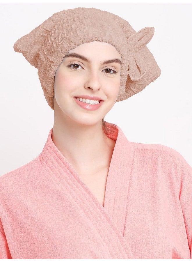 Cortina Cortina Microfiber Hair Towel Cap, Soft Absorbent Quick Drying Cap for Curly Thick Hair, Wrap Cap for Women Girls-Pack of 1,Light Brown - Image 2
