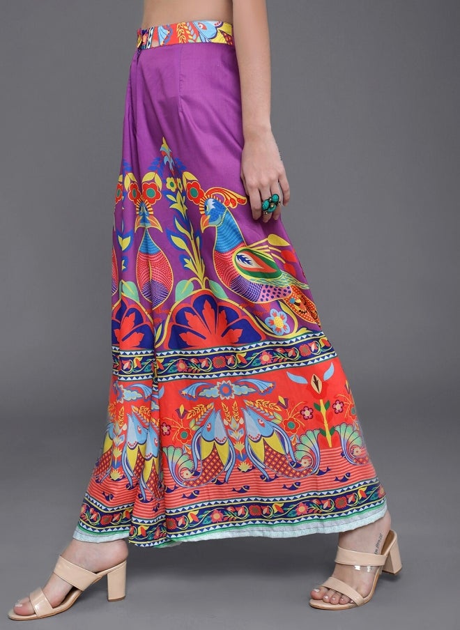 AKS Purple Ethnic Motifs Printed Flared Palazzos for Women - Image 3