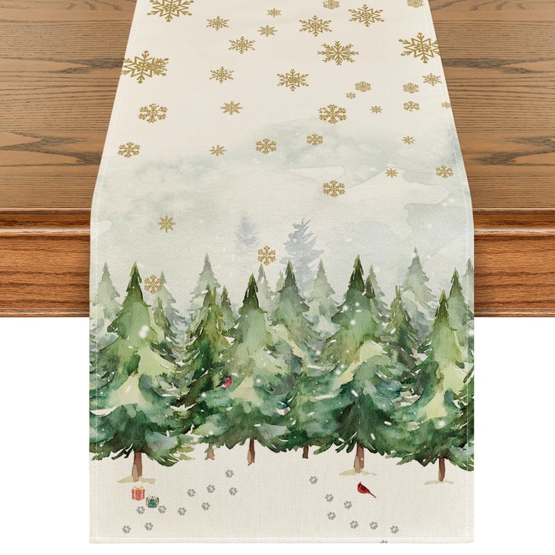 Artoid Mode Xmas Trees Snowflakes Gifts Christmas Table Runner Seasonal Kitchen Dining Table Decoration for Outdoor Home Party 13x72 Inch