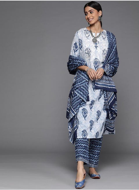 All-Over Print Kurta and Trouser with Dupatta Set by Styli